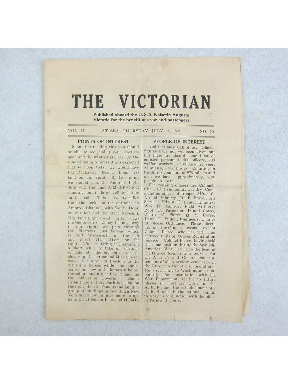 USS Kaiserin Auguste Victoria Shipboard Newspaper The Victorian WWI 17 July 1919